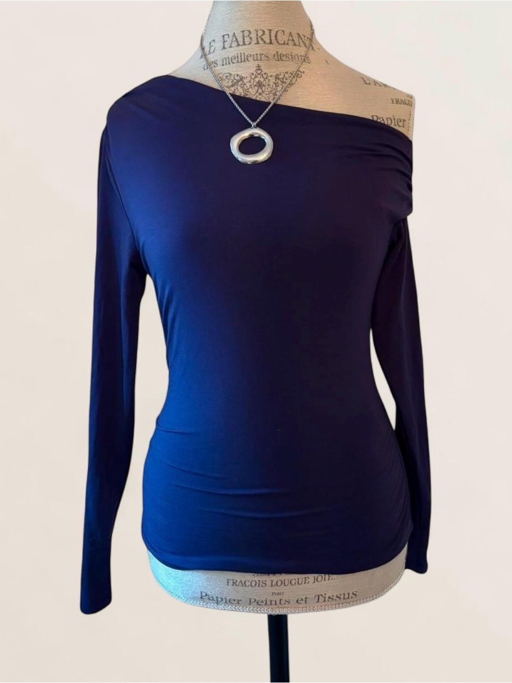 Abercrombie & Fitch Navy Off-Shoulder Long Sleeve Top